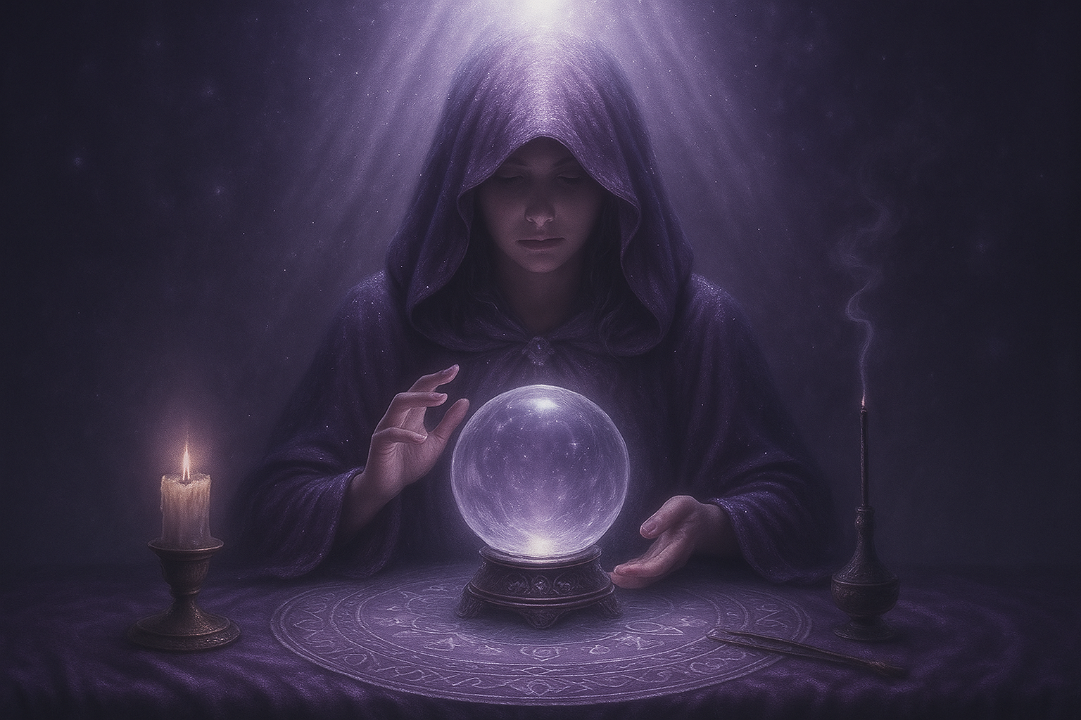Sorcière consultant une boule de cristal