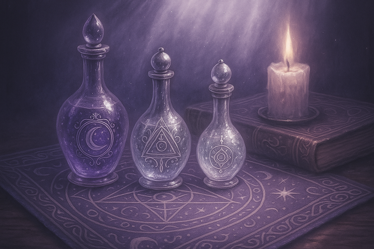 Image dr plusieurs flaconns d'eaux rituelles