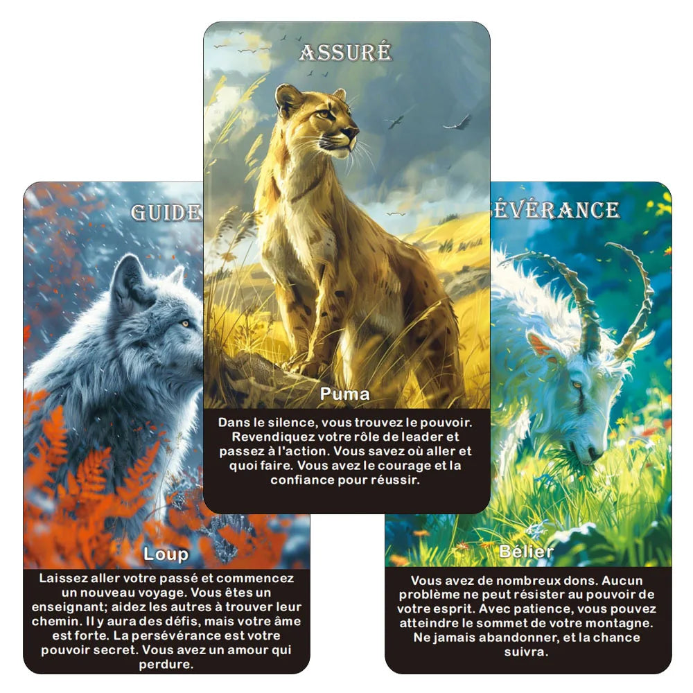 Jeu de Cartes des Animaux Spirituels – Oracle Français (52 cartes, 12x7 cm)
