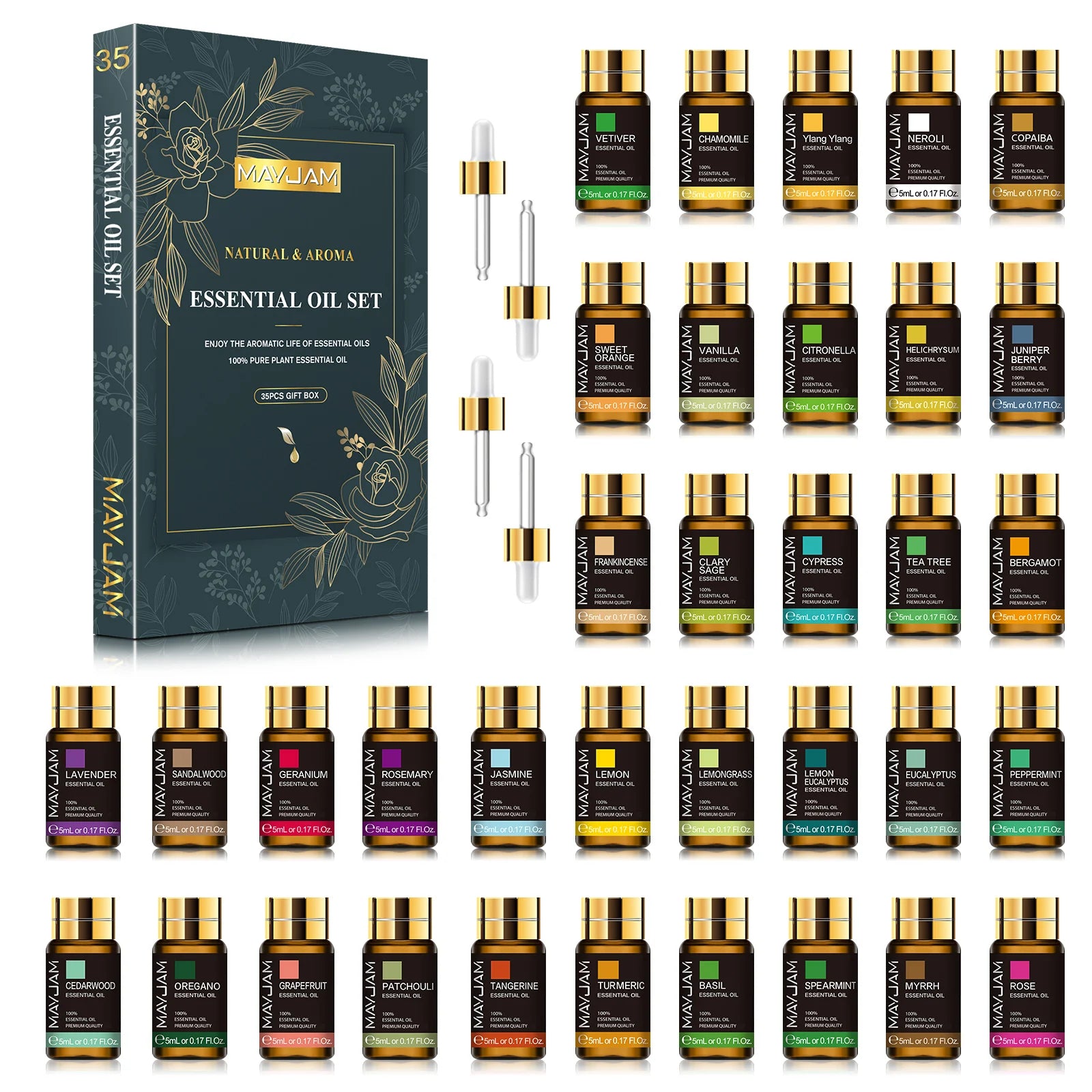 Coffret MAYJAM – 35 Huiles Essentielles 5ml pour Diffuseur, Rituel & DIY Bien-Être