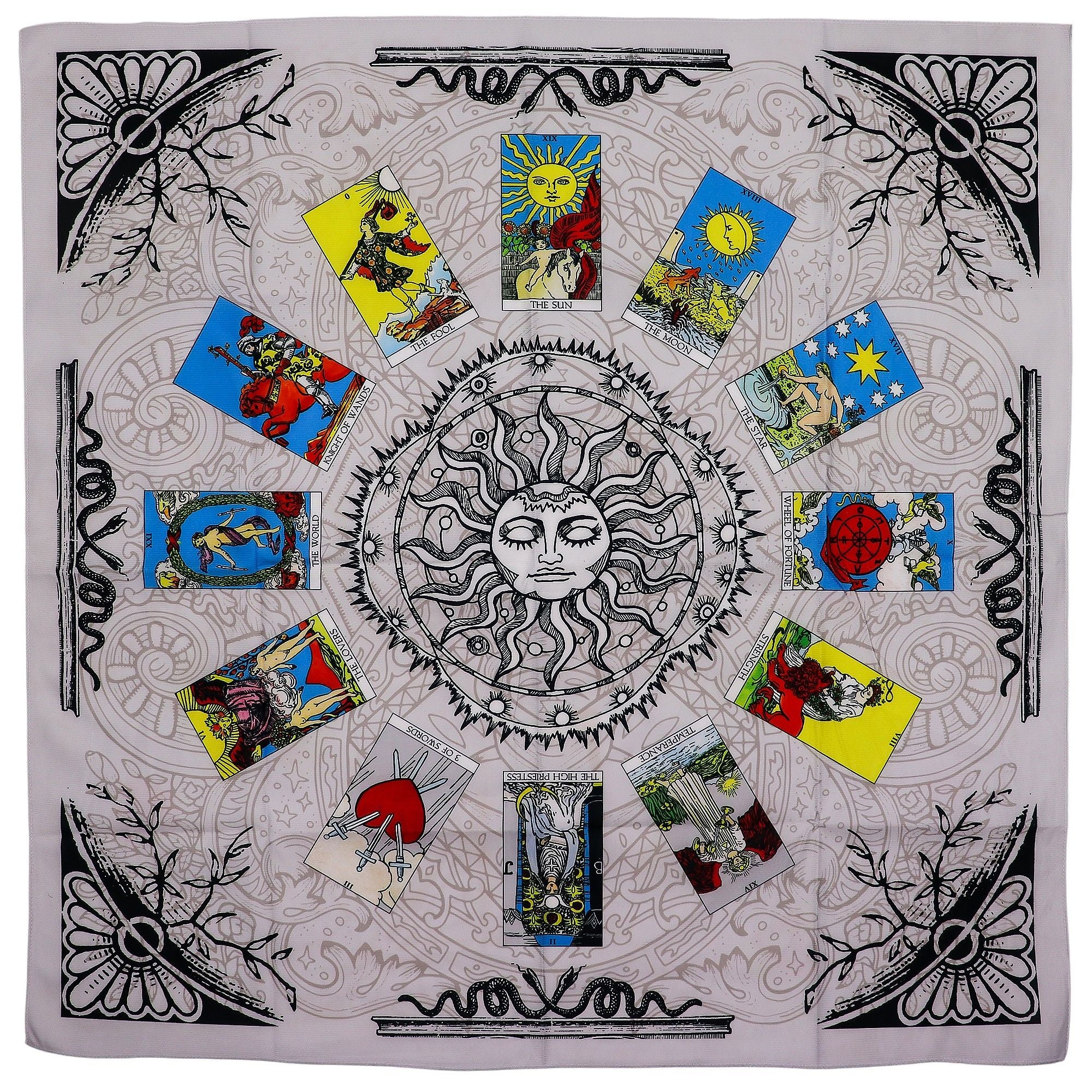 Tapis de Tirage Tarot – Mandala Solaire Sacré 75×75 cm • Support Sacré pour Tarot, Oracles & Pendule