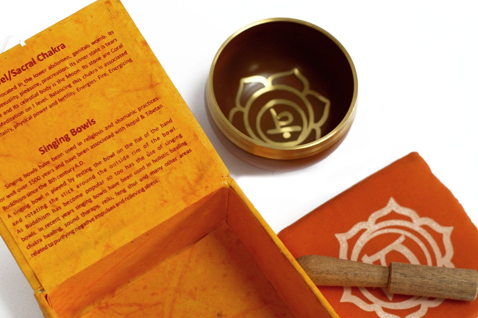 Coffret Bol Chantant Tibétain Chakra Sacré – Orange – Avec Coussin & Maillet en Bois