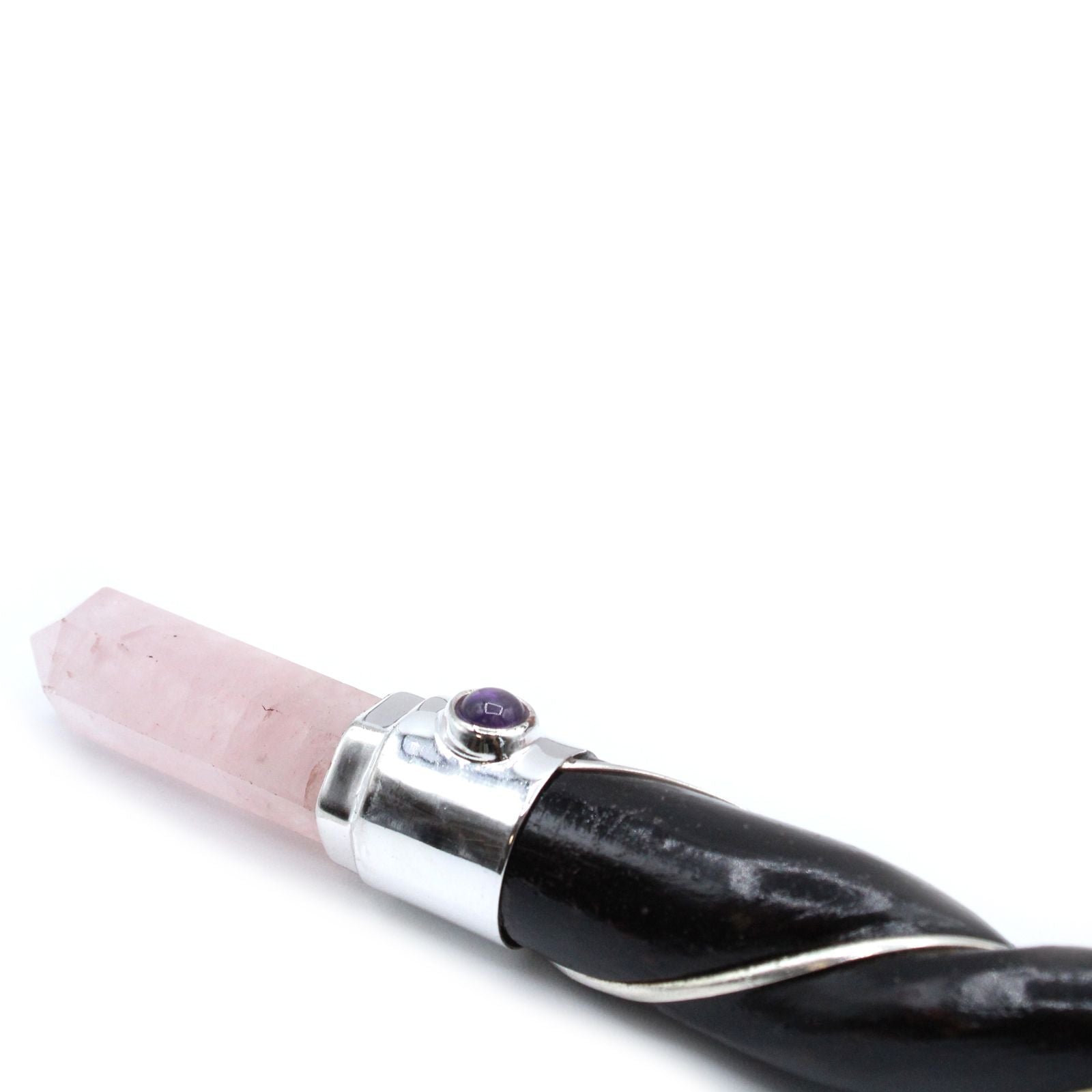 Baguette Torsadée Argent – Sphère de Quartz Rose
