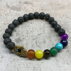 Bracelet en Pierre de Lave – Hamsa & Chakras