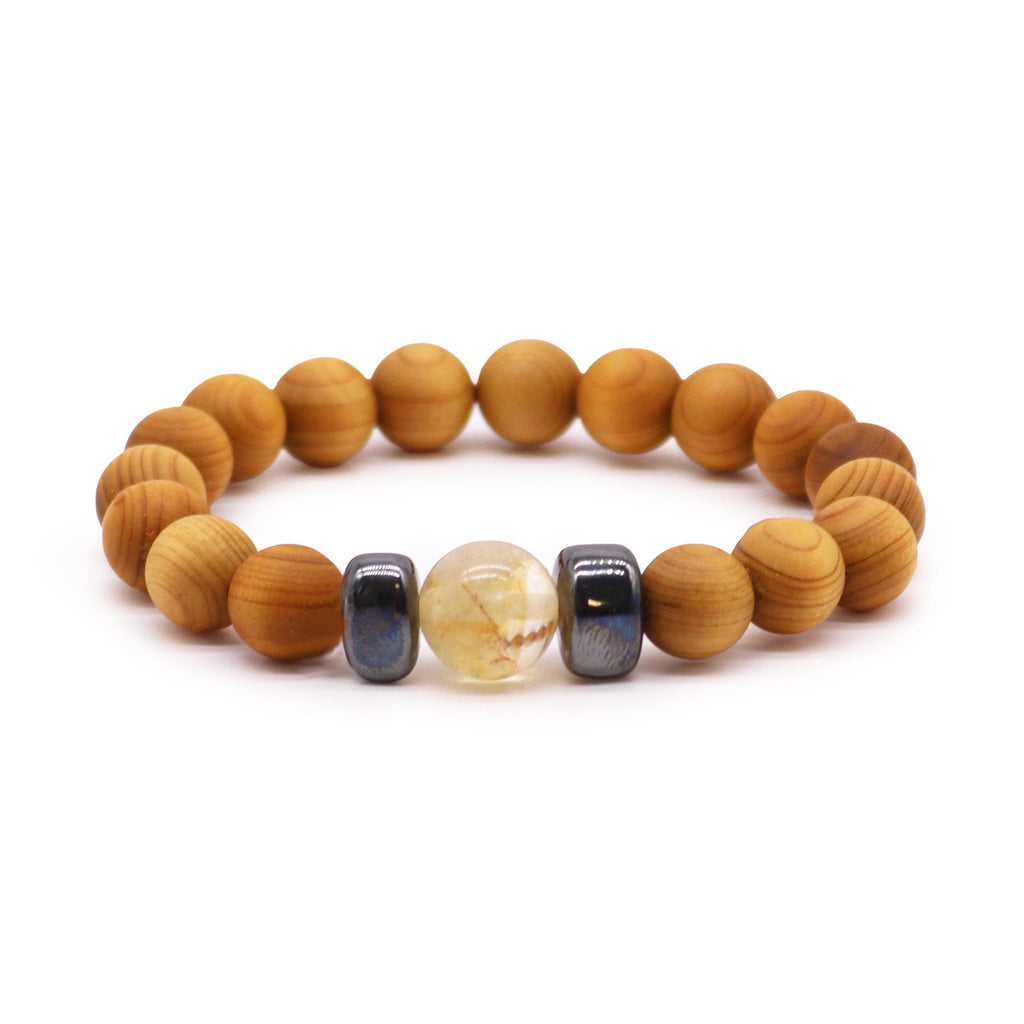 Bracelet Jonc en Bois de Cèdre – Chakra Plexus Solaire – Citrine