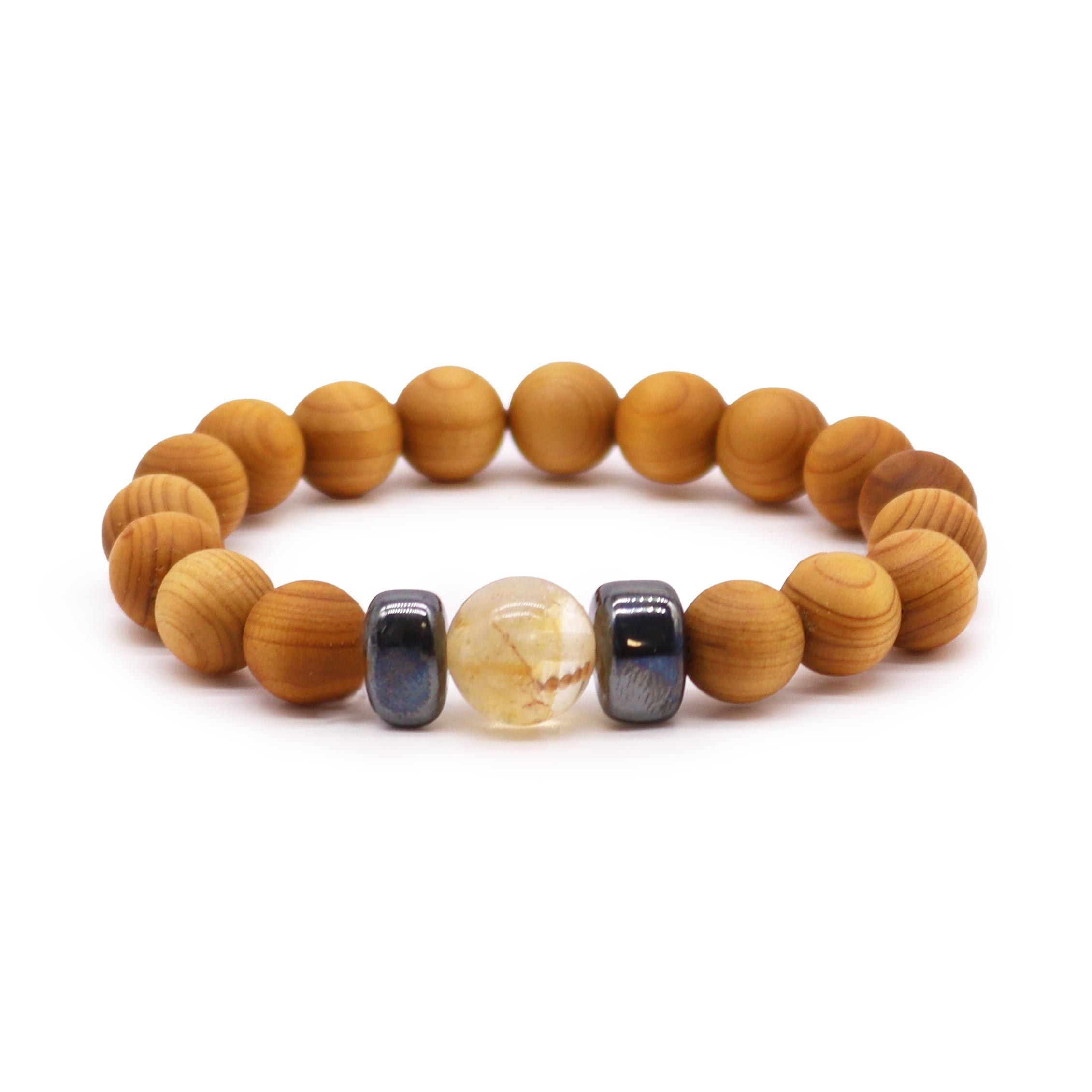 Bracelet Jonc en Bois de Cèdre – Chakra Plexus Solaire – Citrine