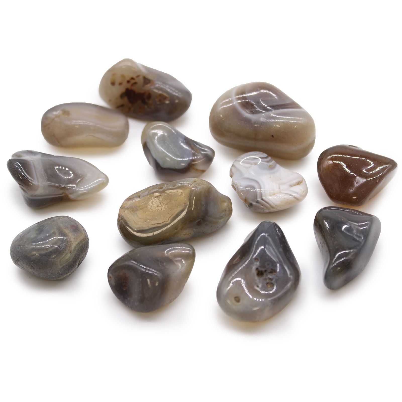 Sachet de 12 Pierres Roulées Moyennes – Agate Grise Botswana