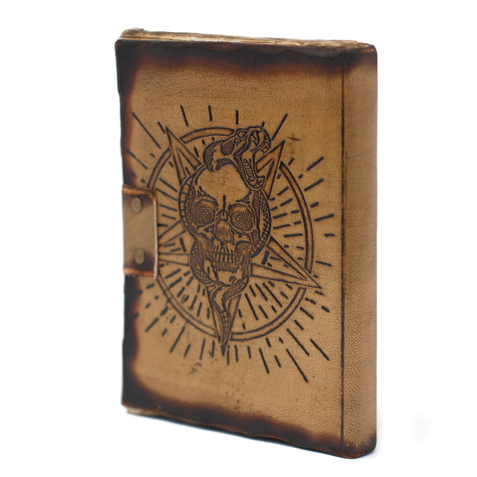 Carnet en Cuir – Pentagone & Crâne avec Brûlures – 18×13 cm