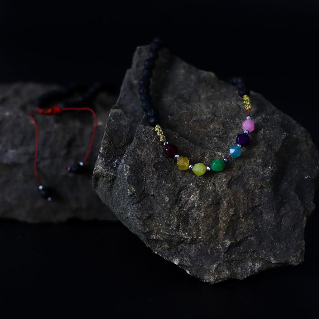 Collier « Essence du Volcan » – Guérison Émotionnelle – Pierres de Lave & 7 Chakras