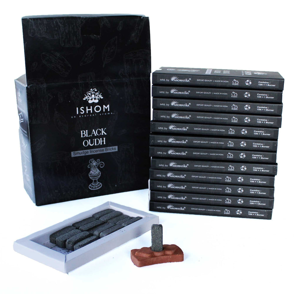 Set de 15 Briques d'Encens Naturel et Brûleur – Bois Noir