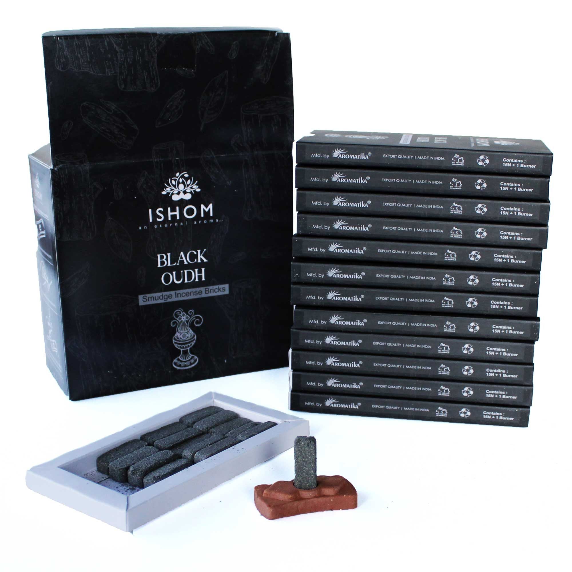 Set de 15 Briques d'Encens Naturel et Brûleur – Bois Noir