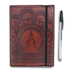 Carnet en Cuir Végétal – Petit Mandala Tibétain – avec Lanière