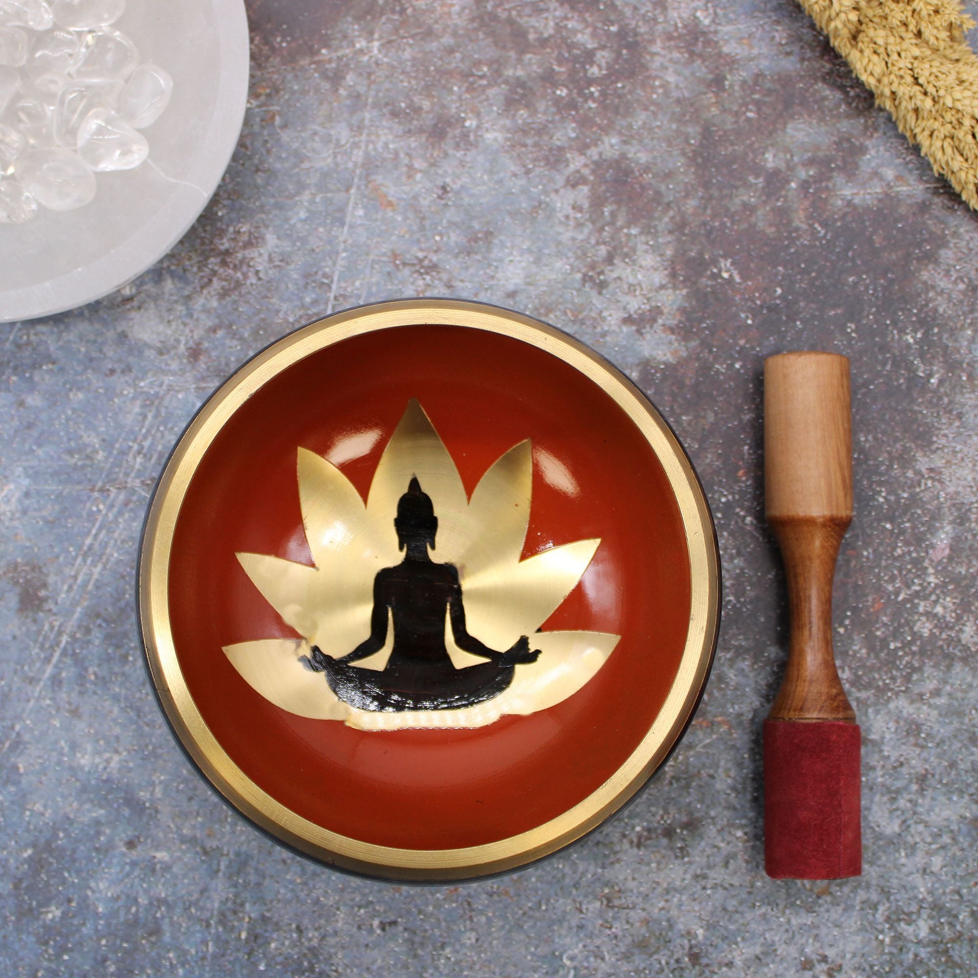 Set Bol Tibétain Coffret – Bouddha – Noir/Orange – 14 cm