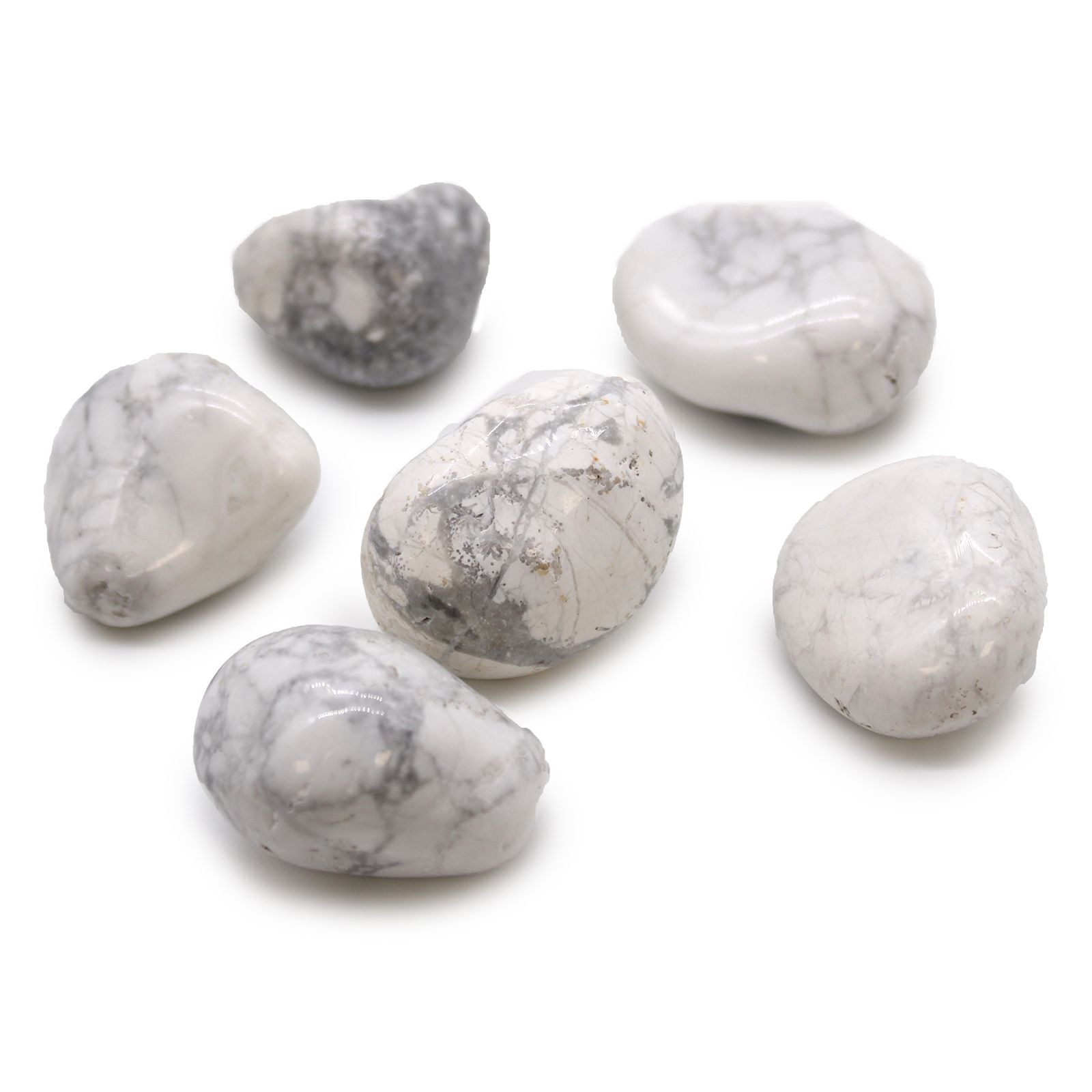 Lot de 6 Grosses Pierres Roulées – Howlite Blanche (Afrique)