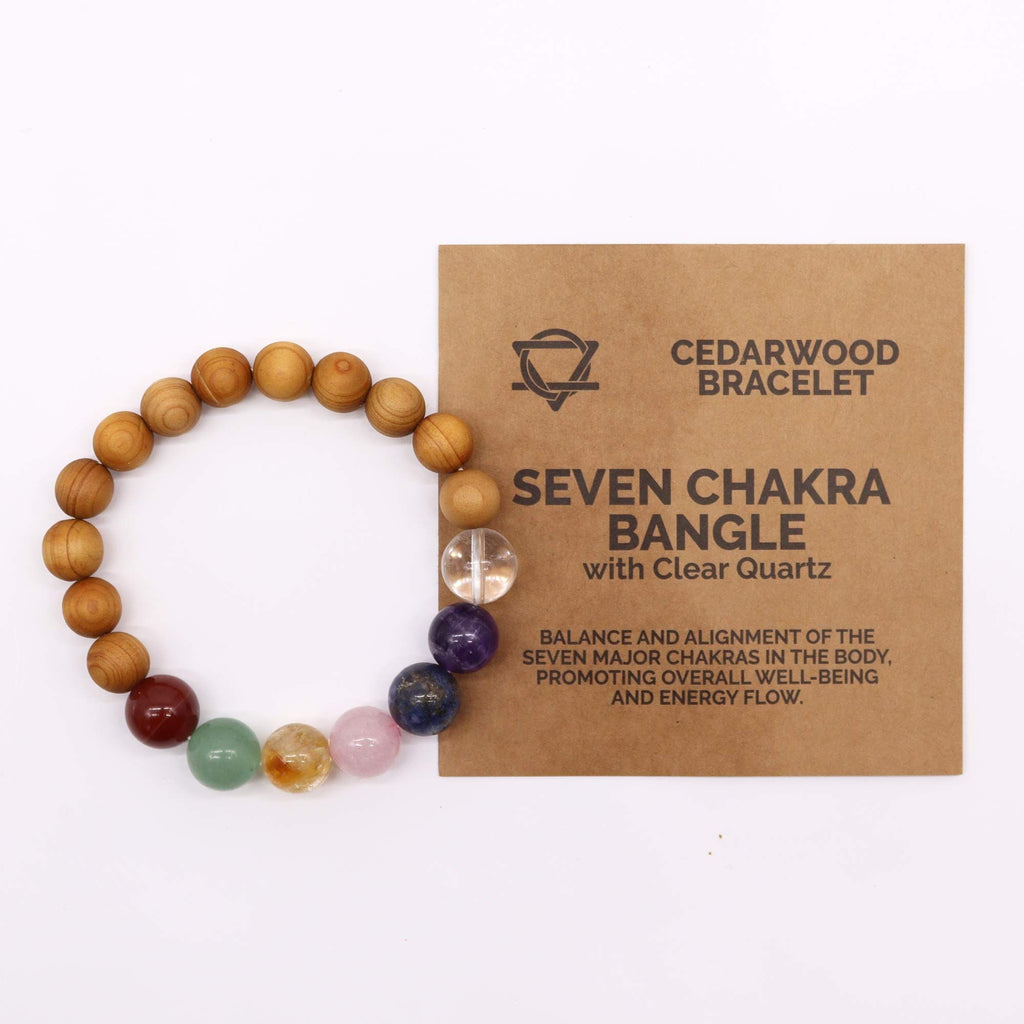 Bracelet Jonc en Bois de Cèdre – 7 Chakras Complets