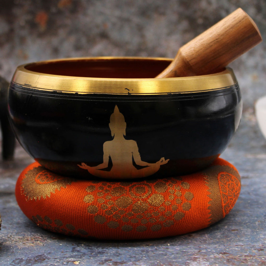 Set Bol Tibétain Coffret – Bouddha – Noir/Orange – 14 cm