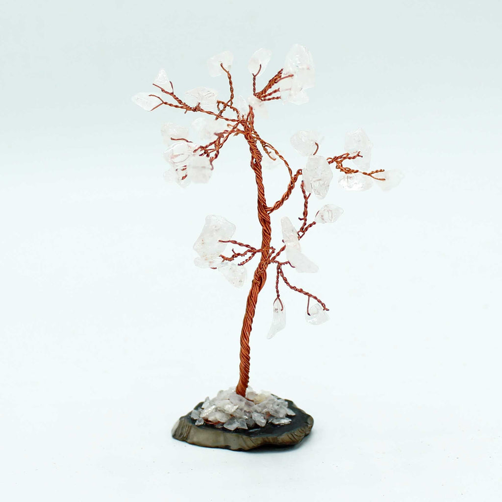 Arbre de Gemmes – Quartz Clair sur base en Agate Noire