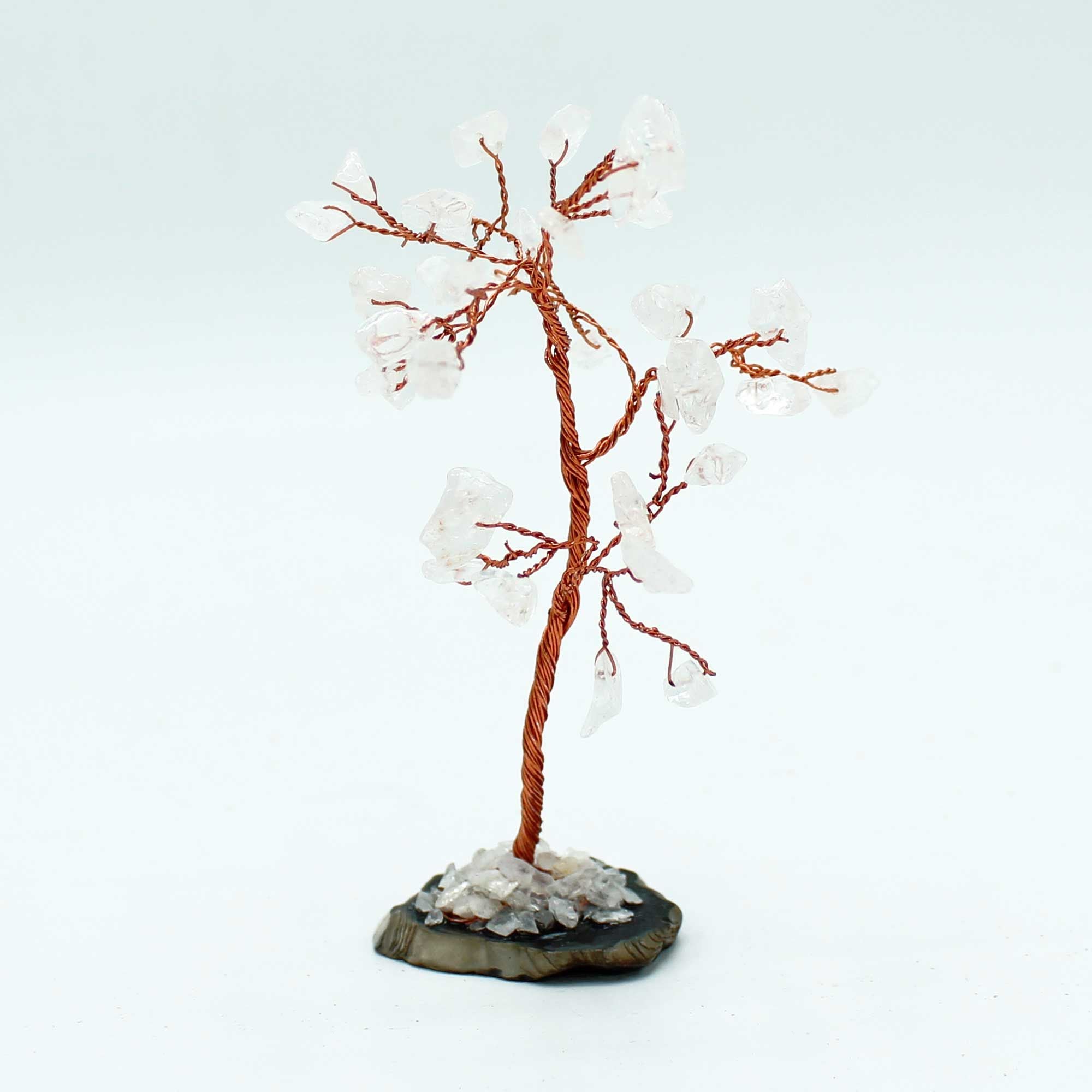 Arbre de Gemmes – Quartz Clair sur base en Agate Noire