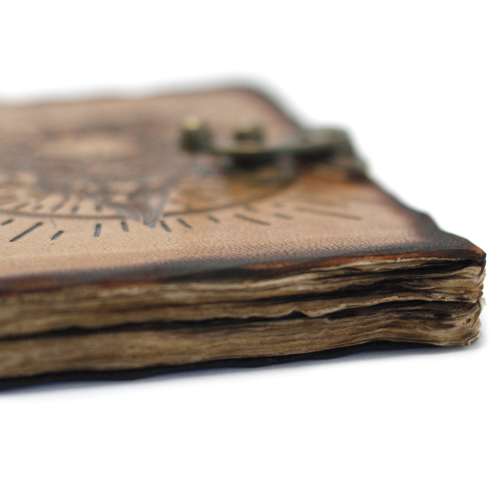 Carnet en Cuir – Pentagone & Crâne avec Brûlures – 18×13 cm