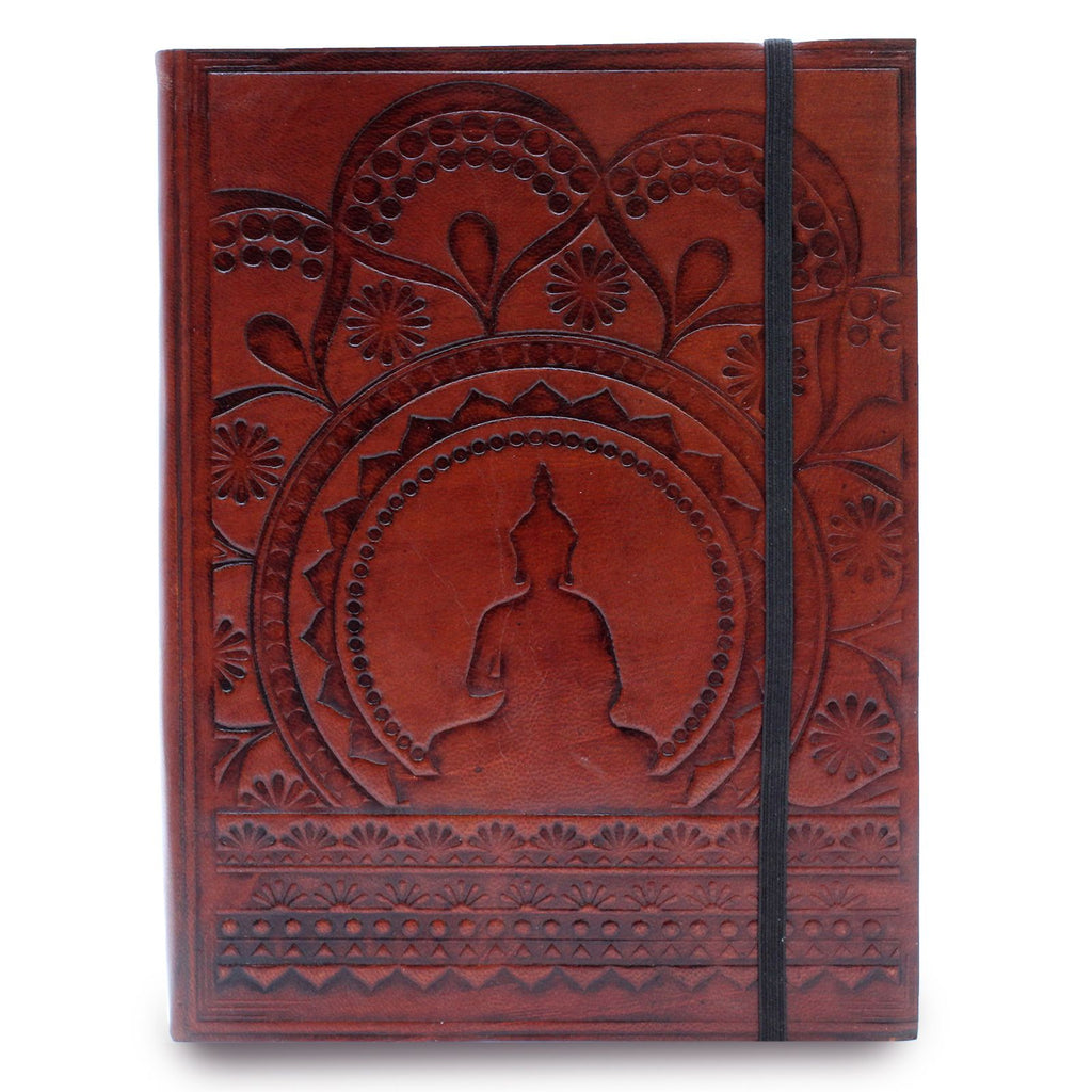 Carnet en Cuir Végétal – Moyen Mandala Tibétain – avec Lanière