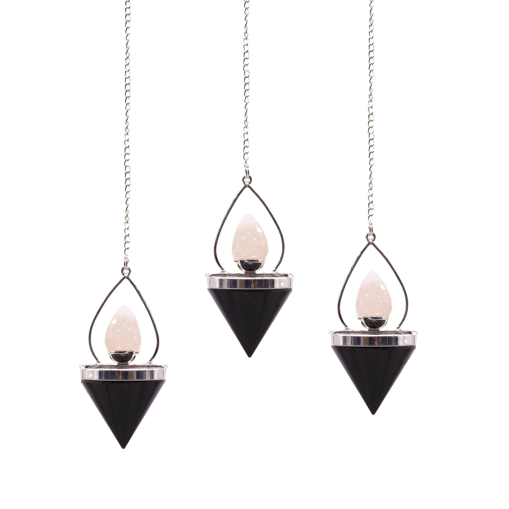 Pendule Lanterne de Vie – Agate Noire & Quartz Rose