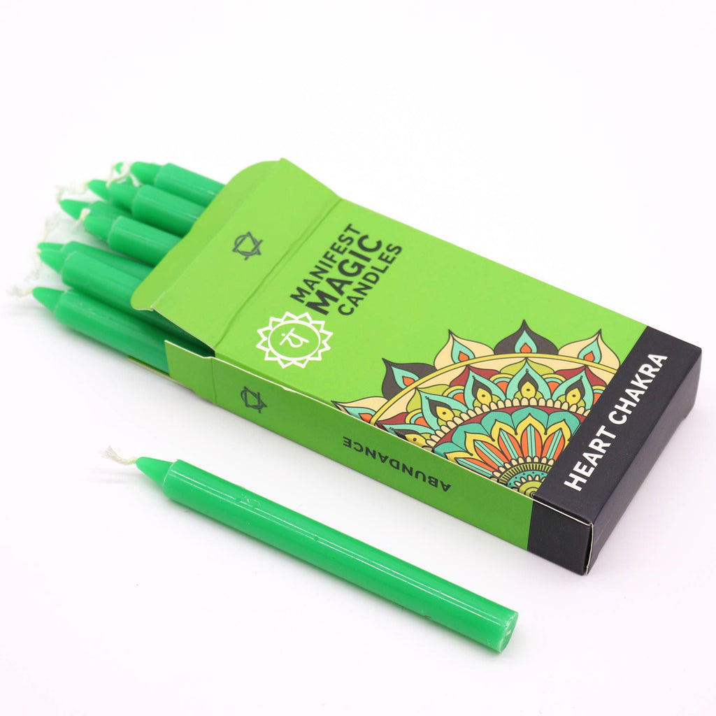 Bougies de Manifestation – Verte – Chakra du Cœur (pack de 12)