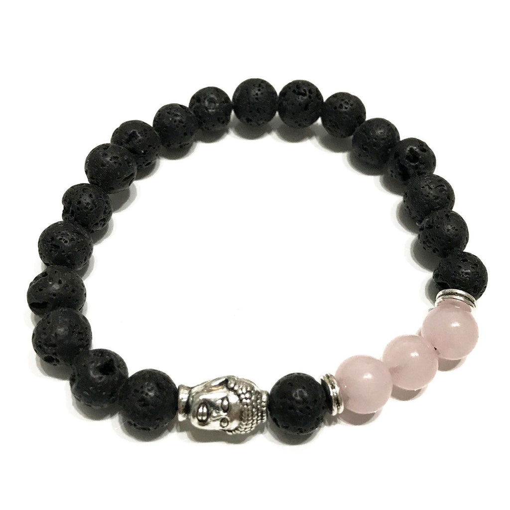 Bracelet en Pierre de Lave – Bouddha & Quartz Rose