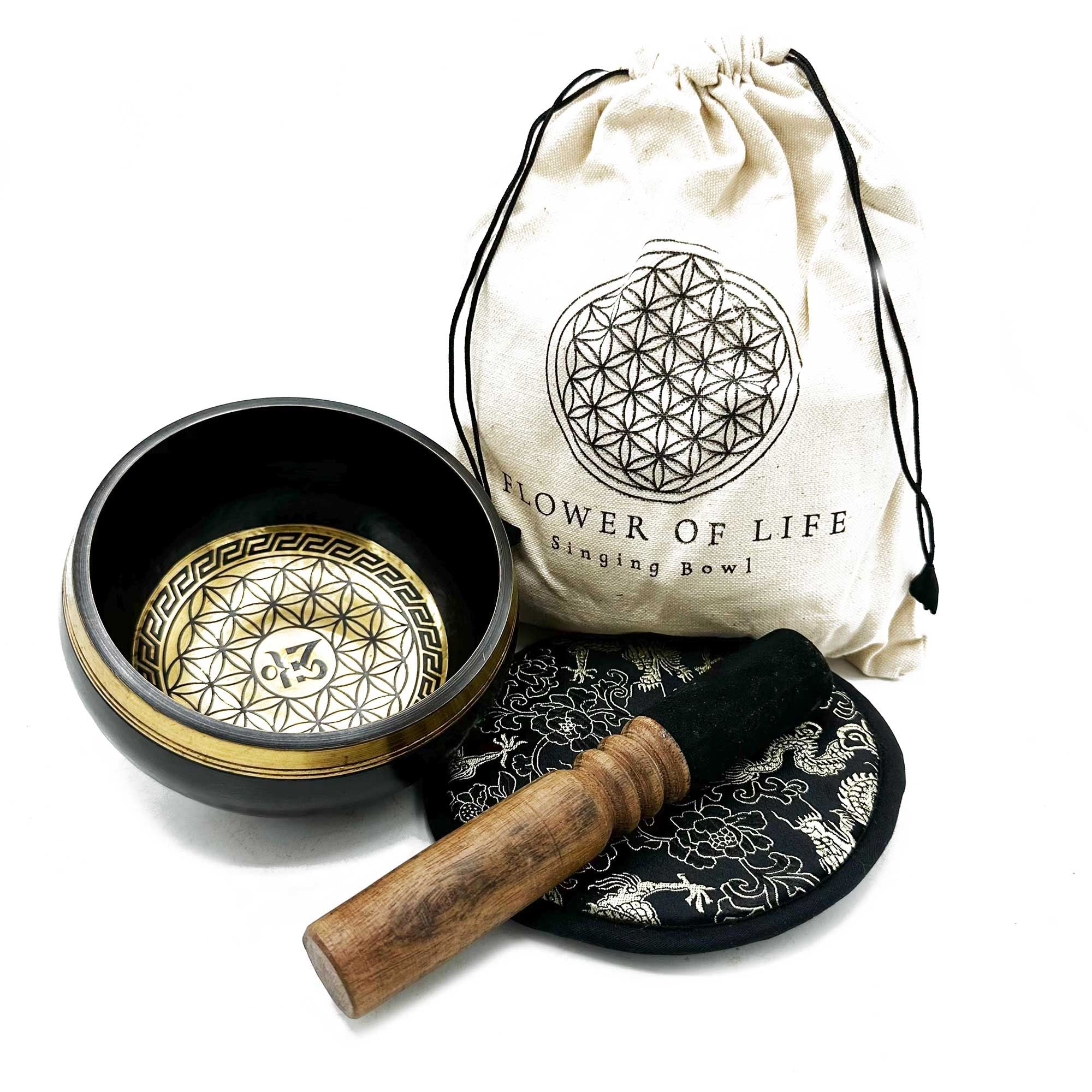 Coffret Bol Tibétain Gravé – Fleur de Vie – 14 cm
