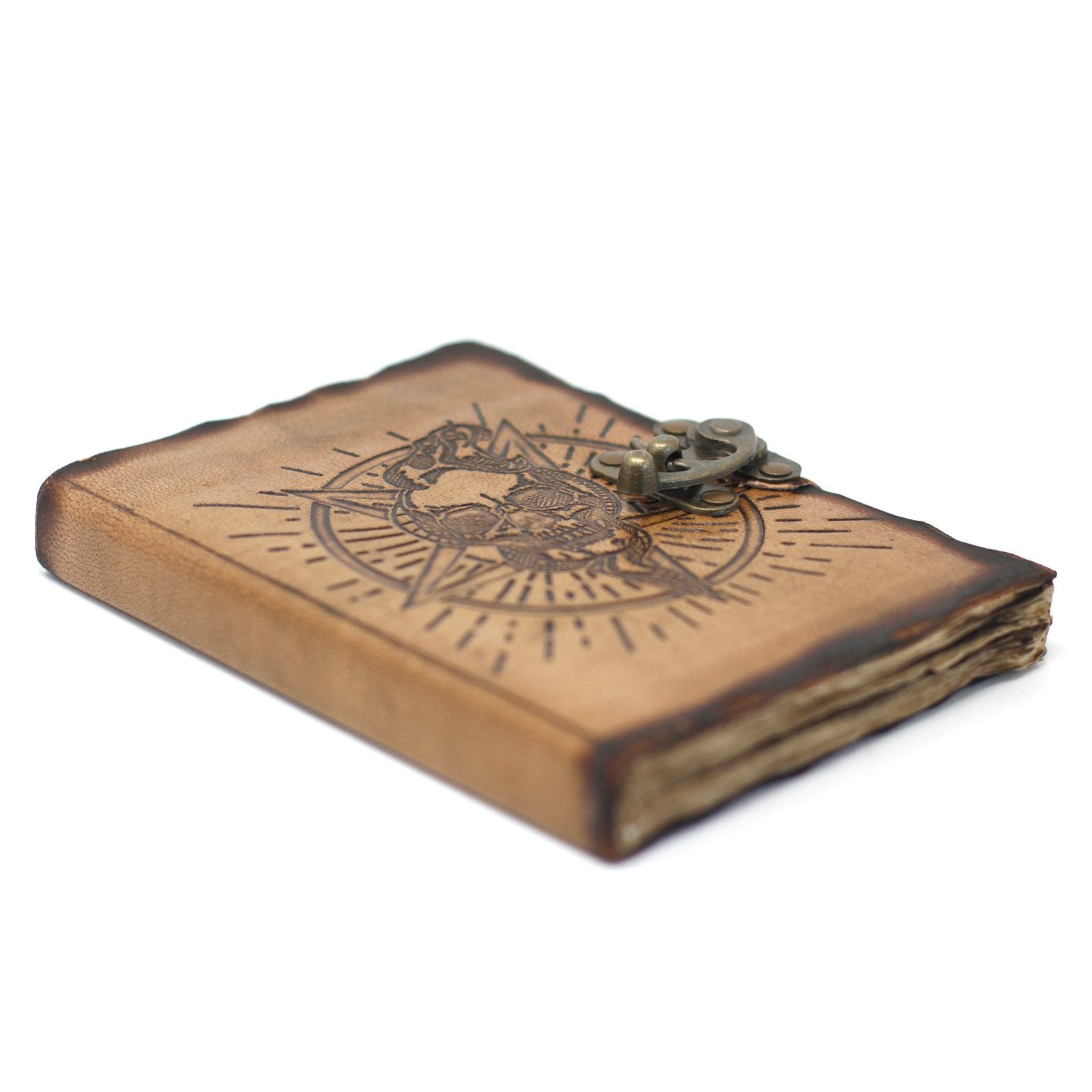 Carnet en Cuir – Pentagone & Crâne avec Brûlures – 18×13 cm