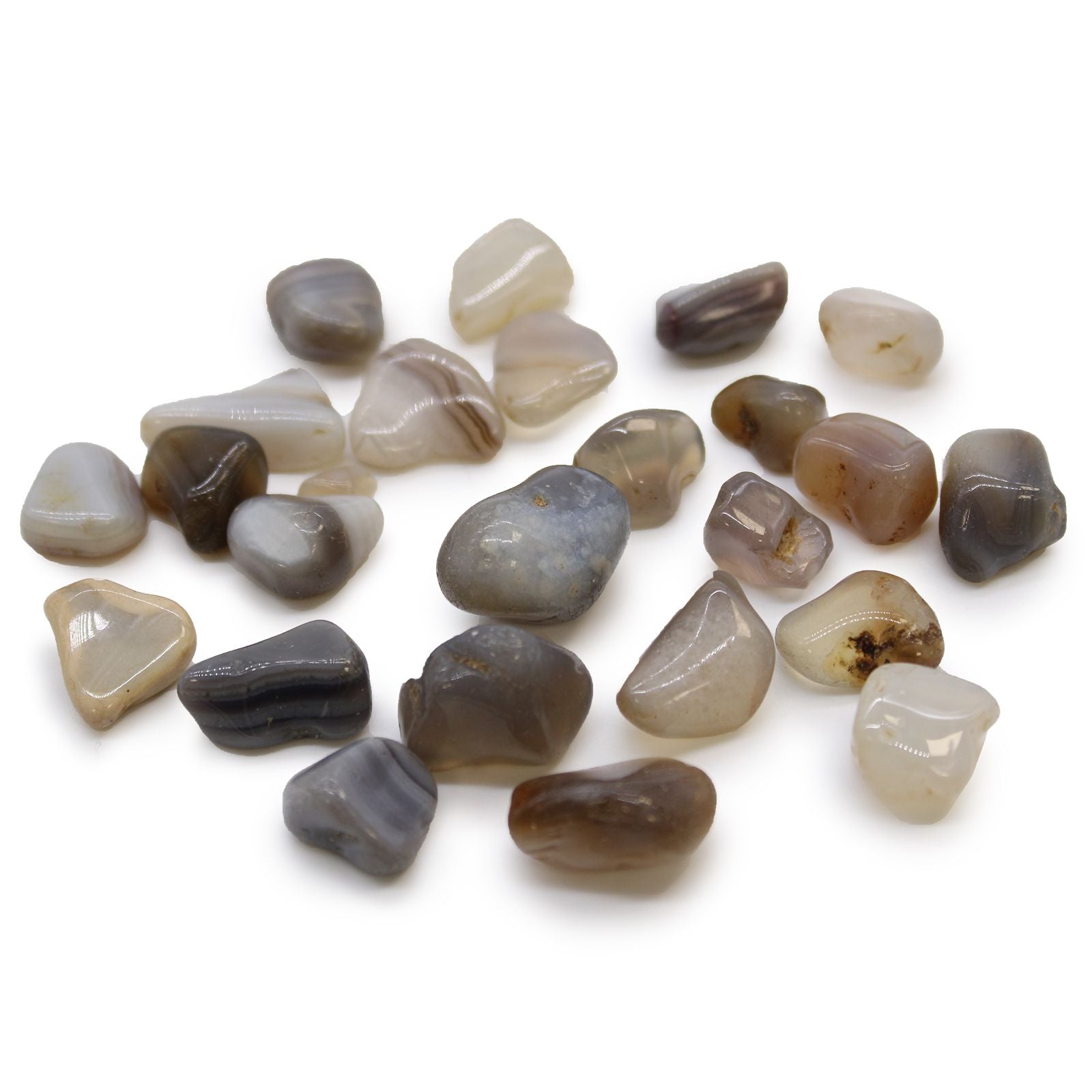 Sachet de 24 Petites Pierres Roulées – Agate Grise Botswana