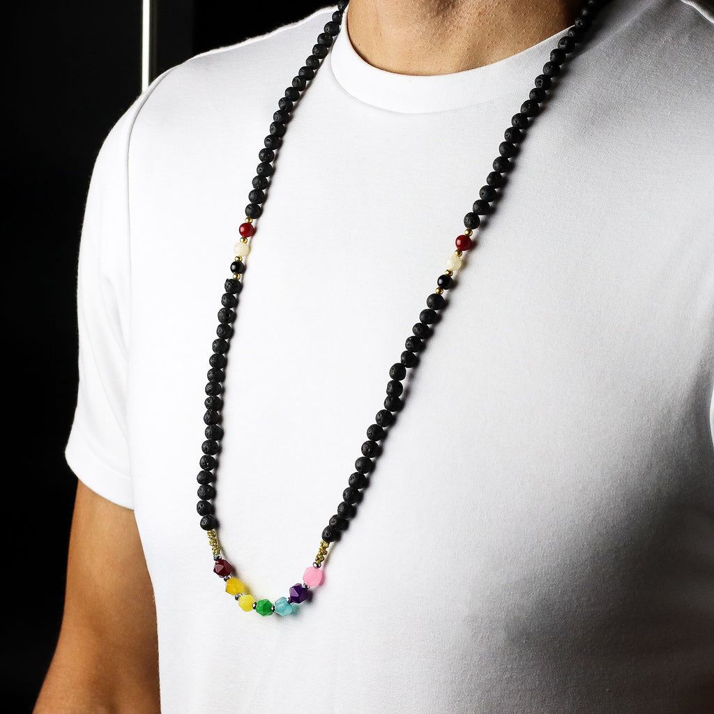 Collier « Essence du Volcan » – Guérison Émotionnelle – Pierres de Lave & 7 Chakras
