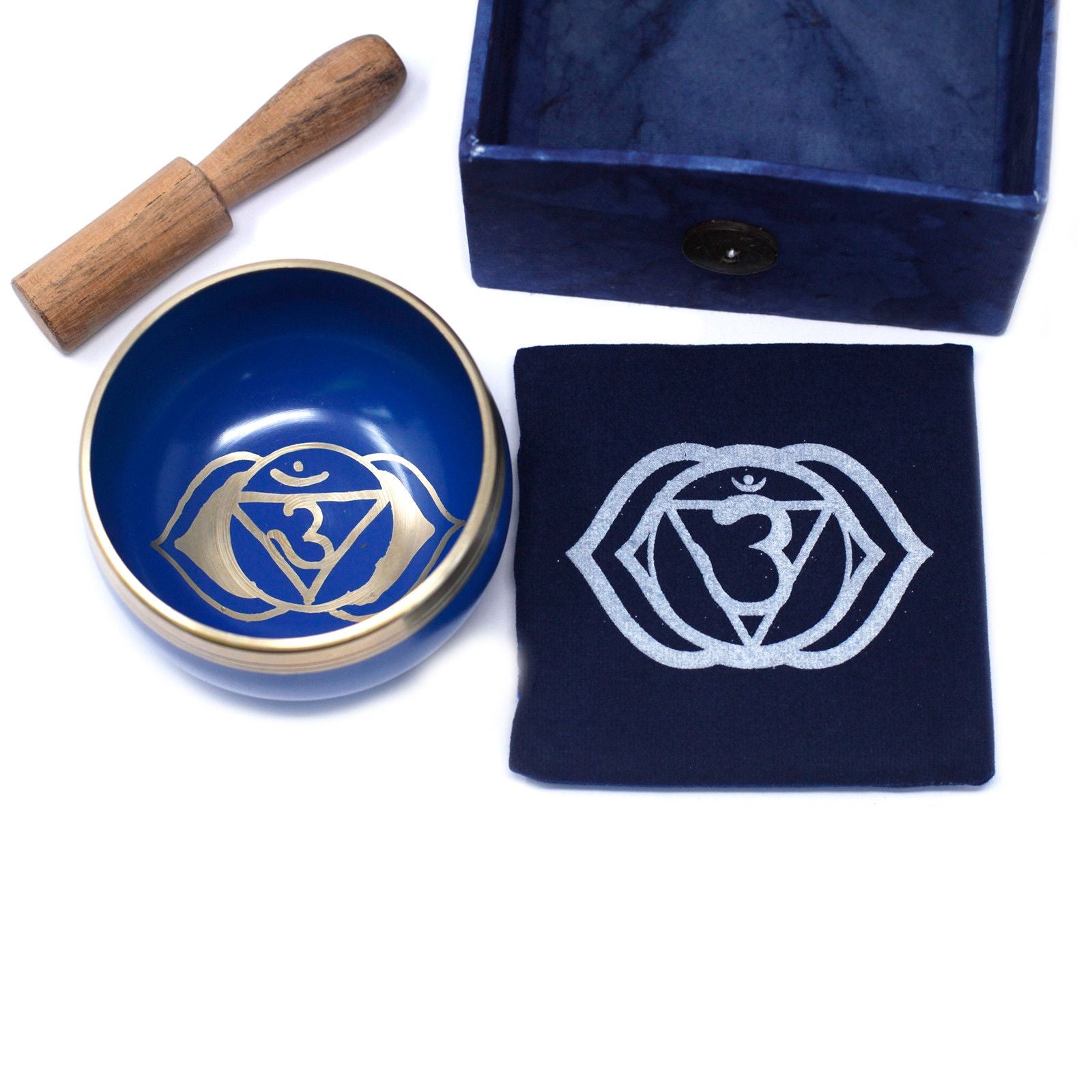 Coffret Bol Chantant Tibétain Chakra Troisième Œil – Indigo – Avec Coussin & Maillet en Bois