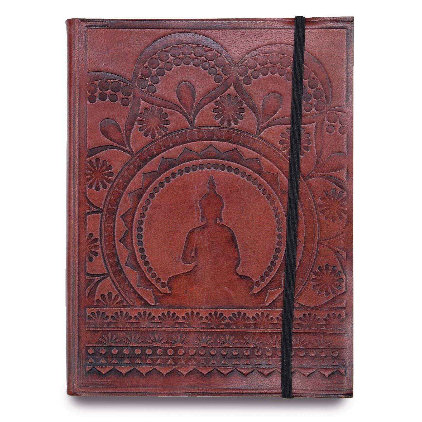 Carnet en Cuir Végétal – Moyen Mandala Tibétain – avec Lanière
