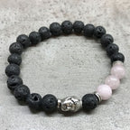 Bracelet en Pierre de Lave – Bouddha & Quartz Rose