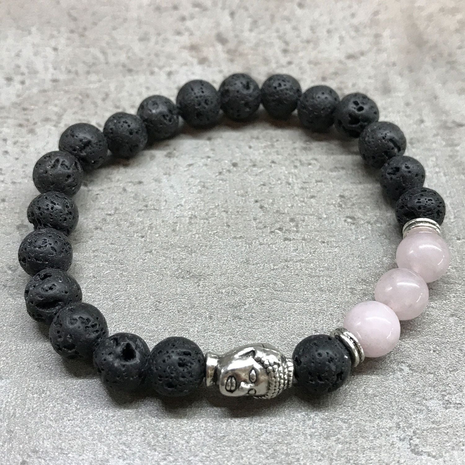 Bracelet en Pierre de Lave – Bouddha & Quartz Rose