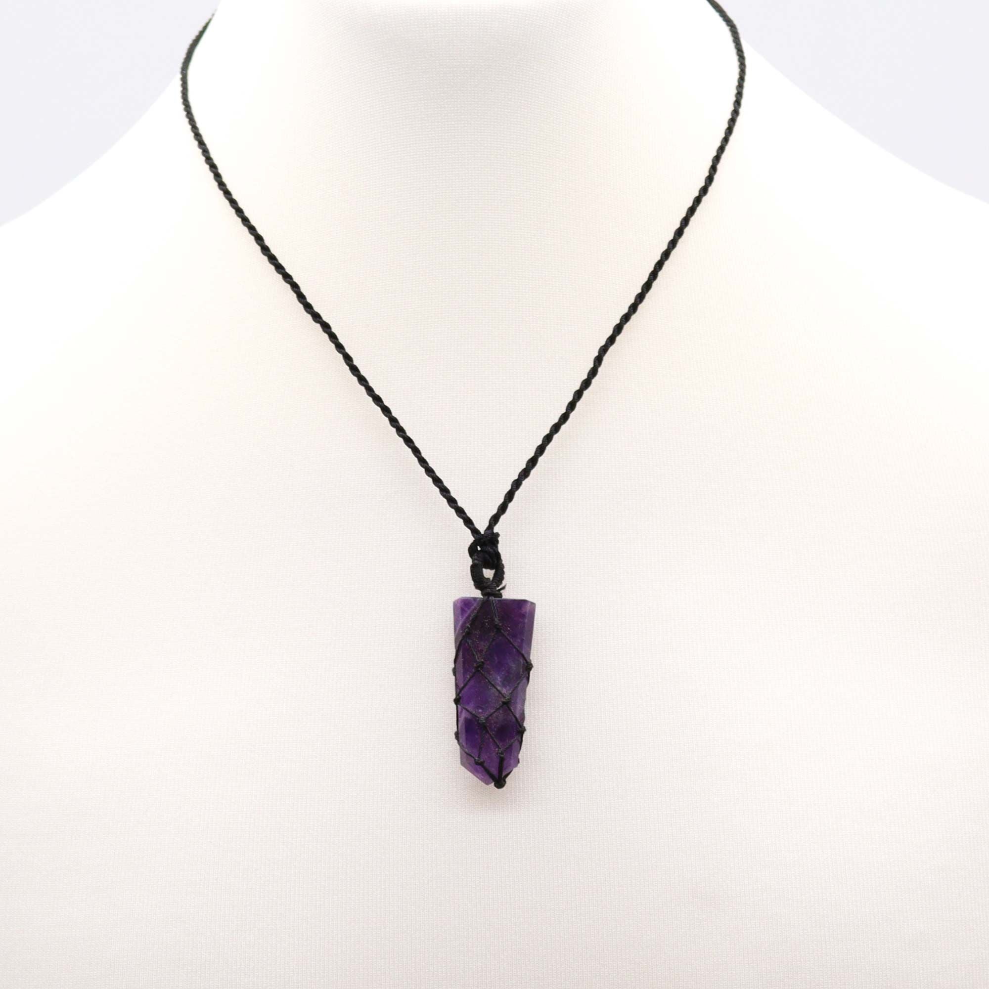 Pendentif Pointe Plate Macramé – Améthyste