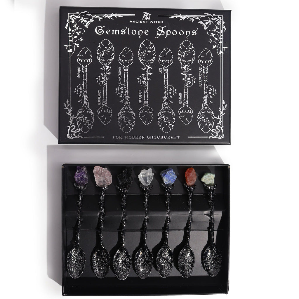 Set de 7 Cuillères Rituelles – Chakras – Finition Argent Foncé