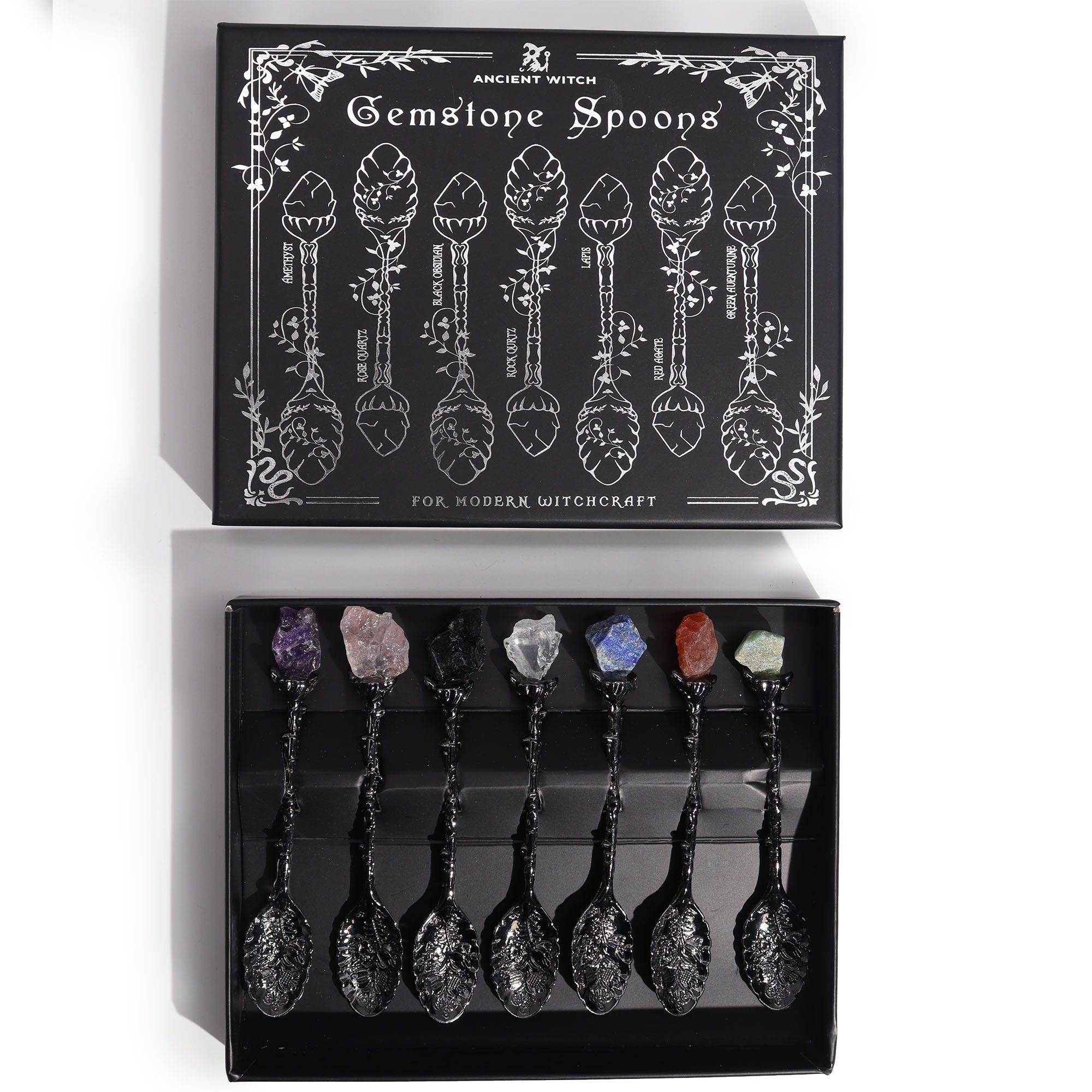 Set de 7 Cuillères Rituelles – Chakras – Finition Argent Foncé