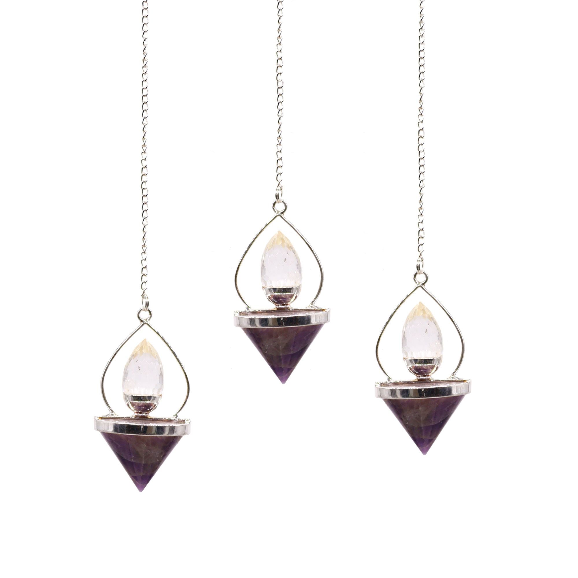 Pendule Lanterne de Vie – Améthyste & Cristal de Roche