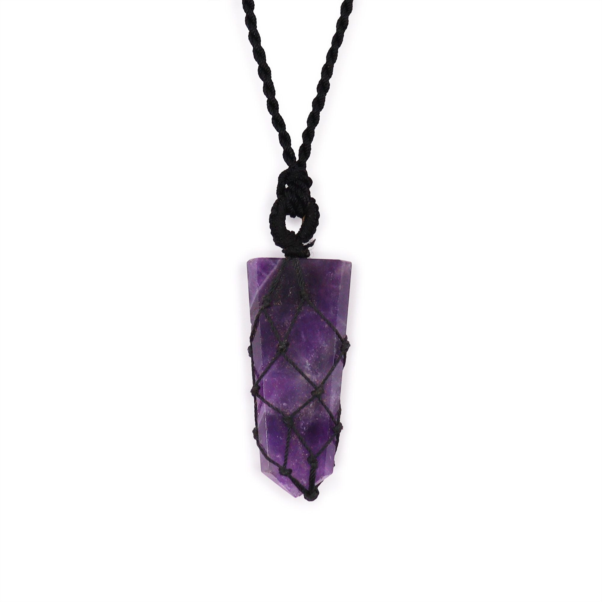 Pendentif Pointe Plate Macramé – Améthyste