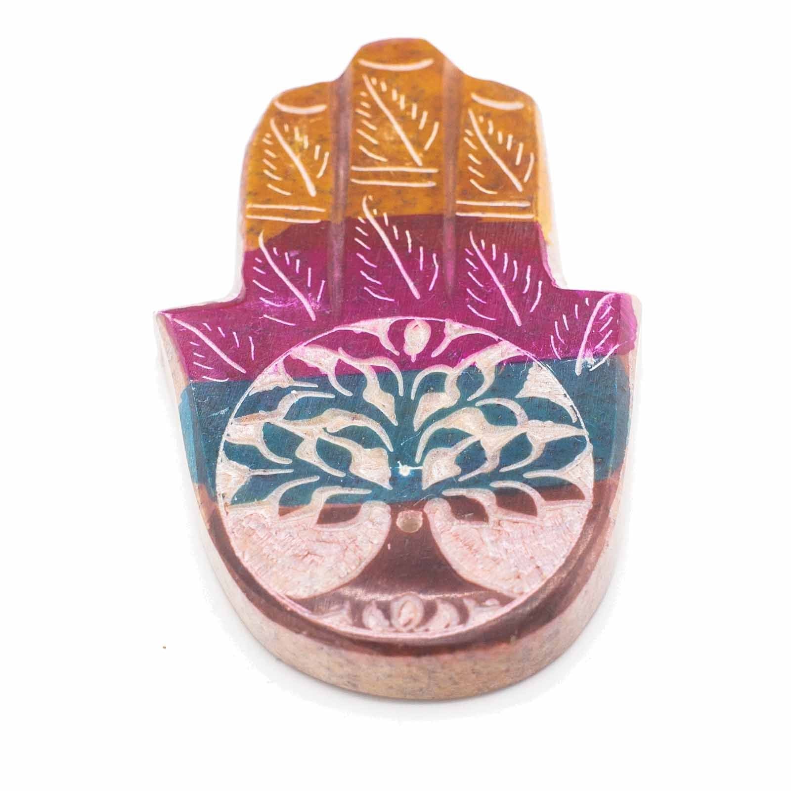 Porte-Encens en Stéatite – Hamsa Arbre de Vie – 9×6 cm