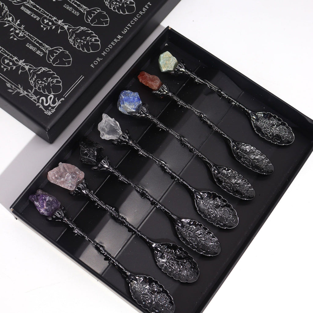 Set de 7 Cuillères Rituelles – Chakras – Finition Argent Foncé