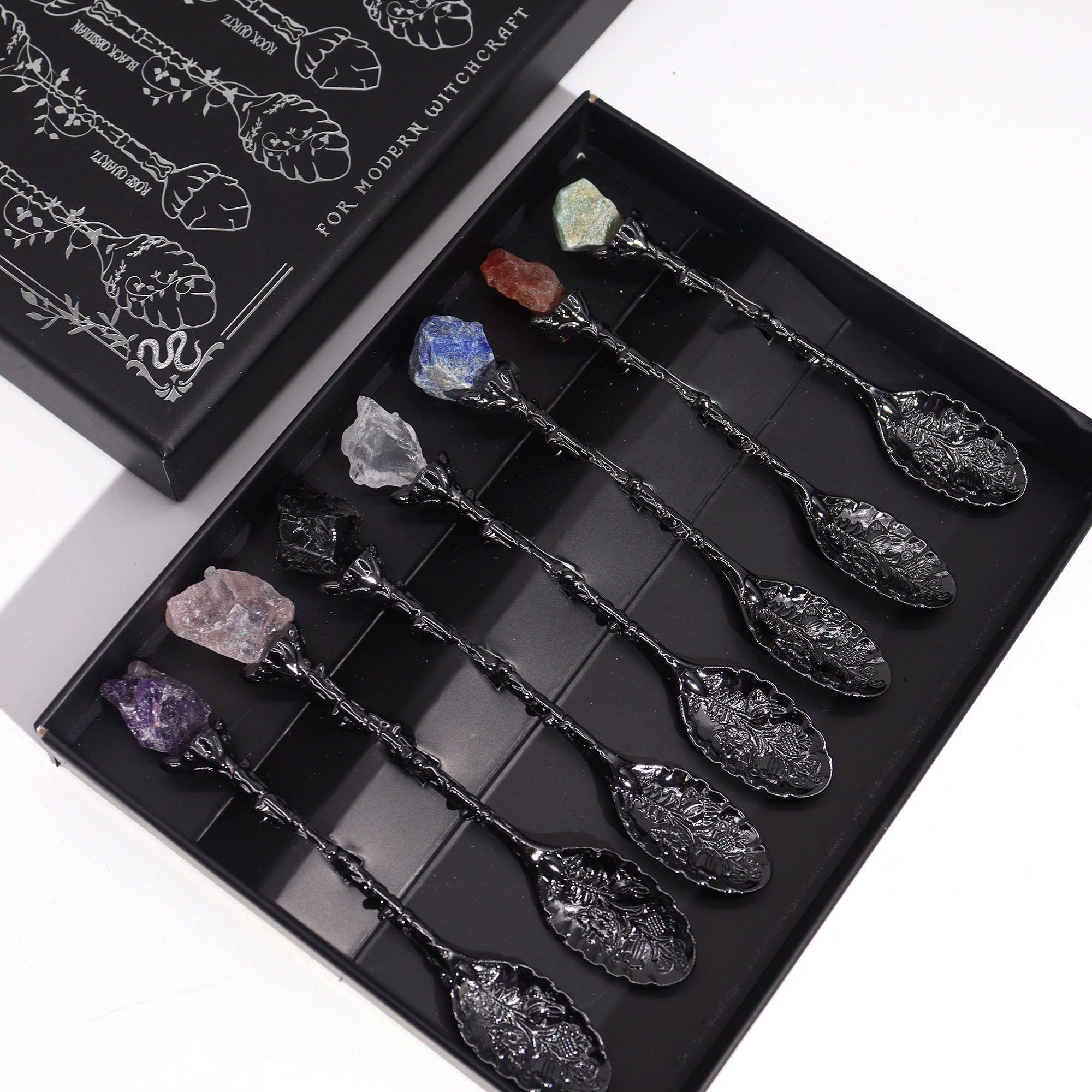 Set de 7 Cuillères Rituelles – Chakras – Finition Argent Foncé