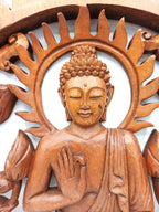 Panneau Mural Bois Sculpté – Bouddha & Lotus – 40 cm