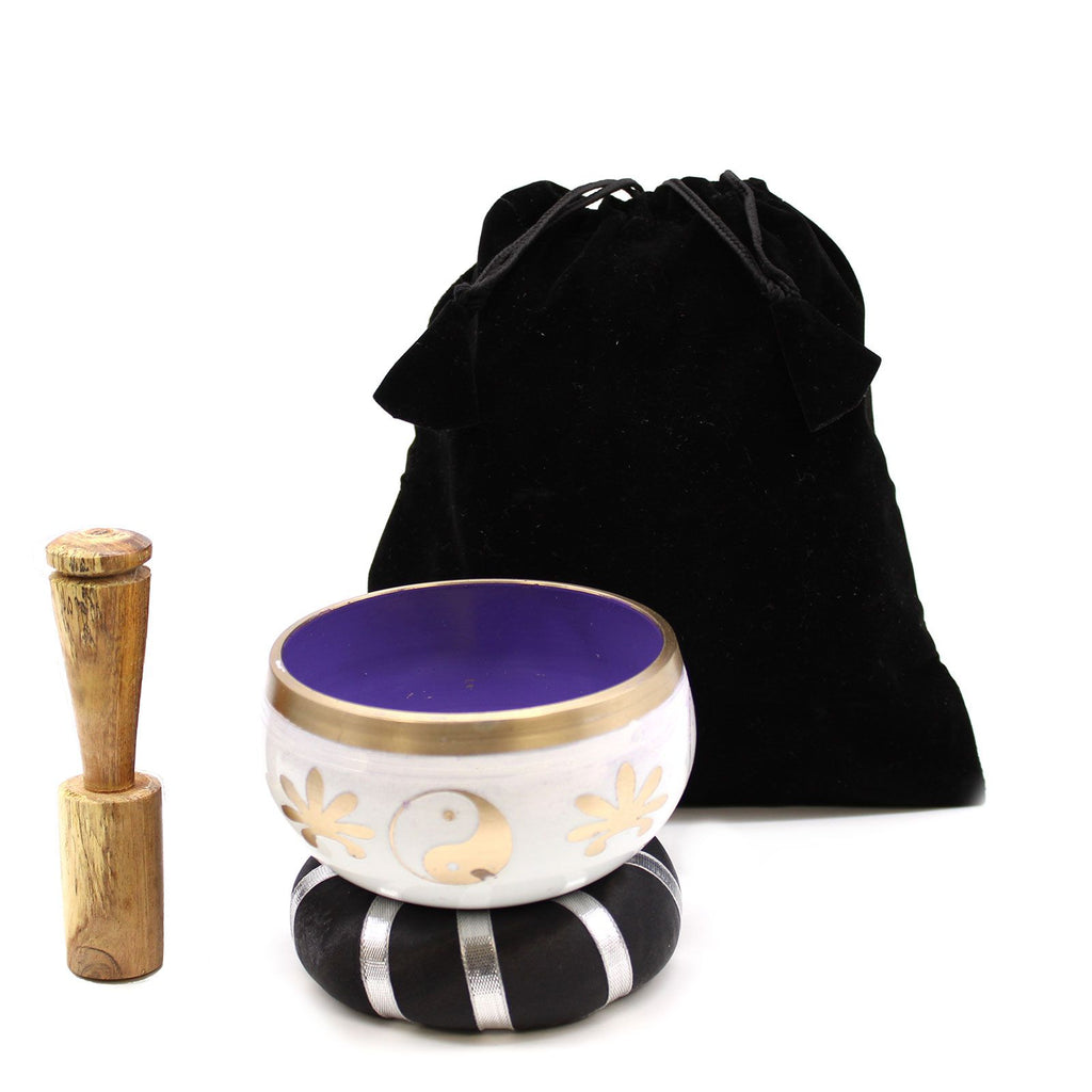Set Bol Tibétain Coffret – Yin & Yang – Blanc/Violet – 10,7 cm