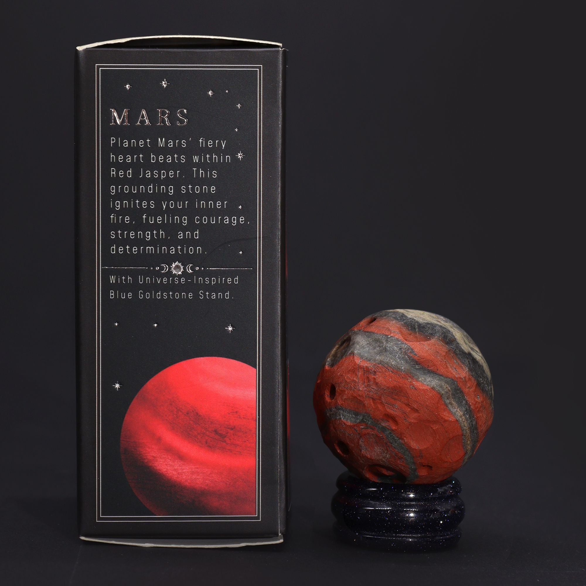 Sphère Jaspe Rouge – Planète Mars – Sur Socle Solis Goldstone – 40 mm