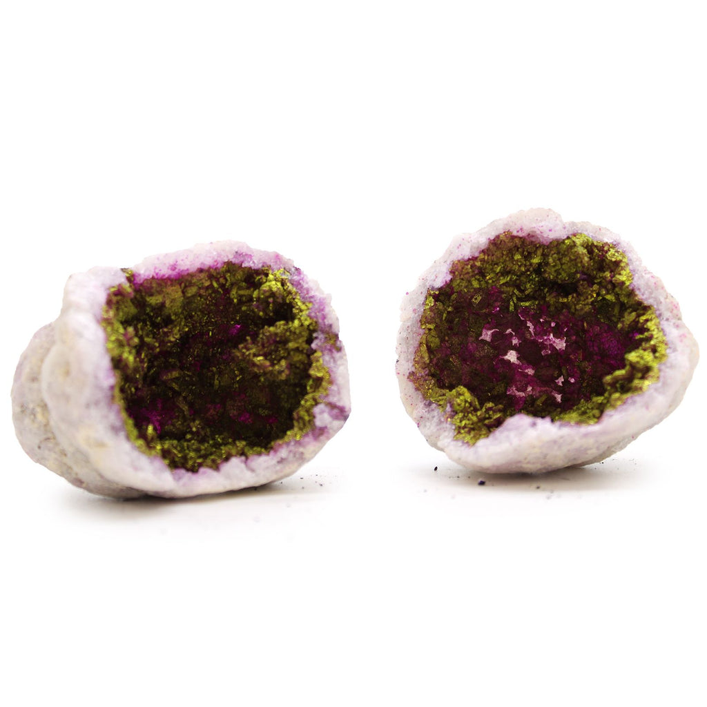 Géode en Calcite Colorée – Roche Rose – Or