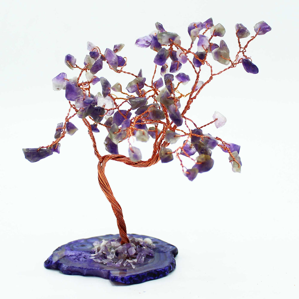 Grand Arbre de Gemmes – Améthyste sur base en Agate Naturelle – 100 Pierres
