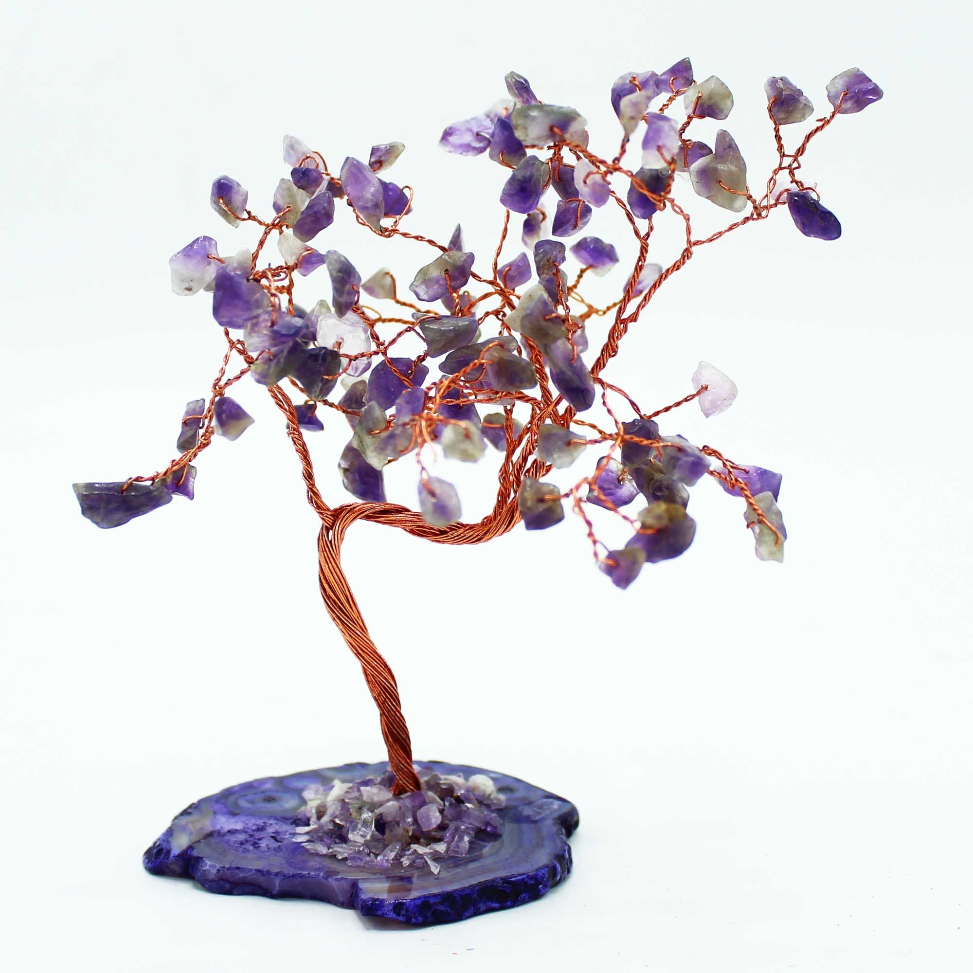 Grand Arbre de Gemmes – Améthyste sur base en Agate Naturelle – 100 Pierres