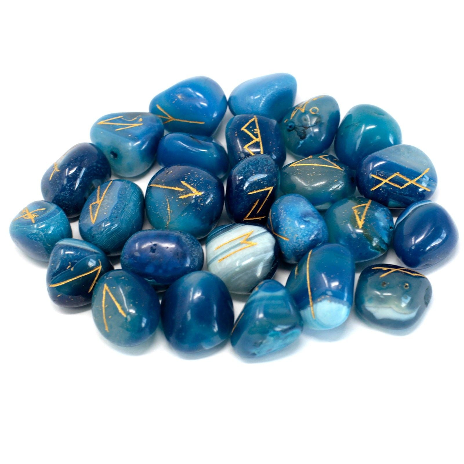 Jeu de Runes en Pierre – Onyx Bleu – avec Pochette